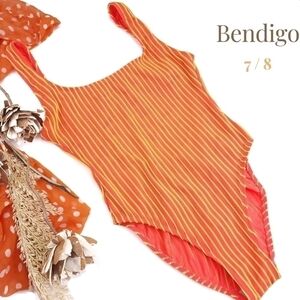 Bendigo Orange Yellow Stripe One Piece Swimsuit Sz 7 /8